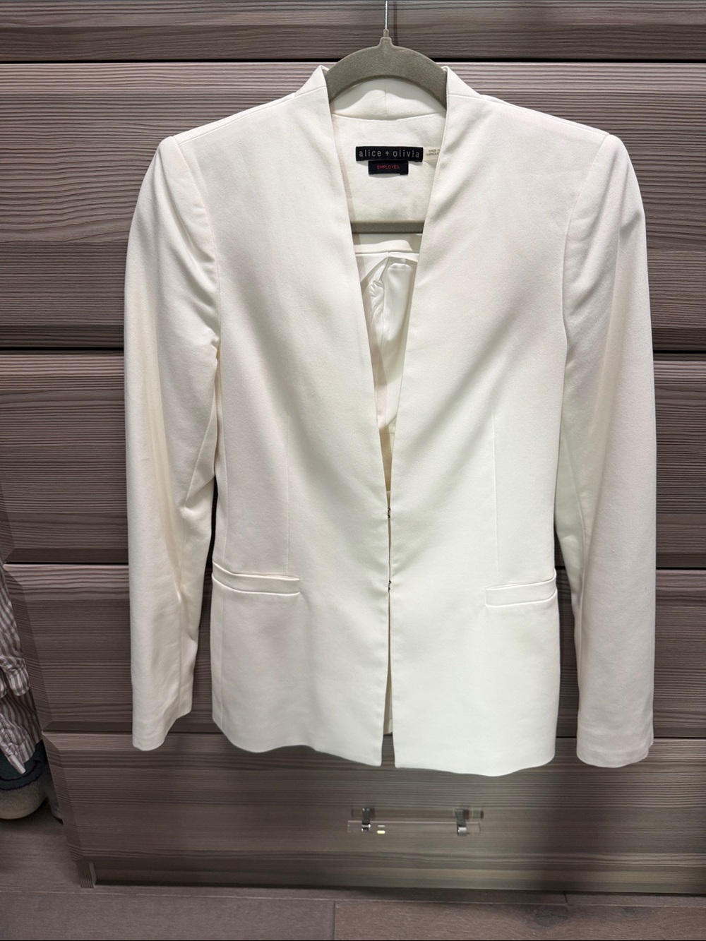 Alice + Olivia Cream Open-Front Tailored Blazer